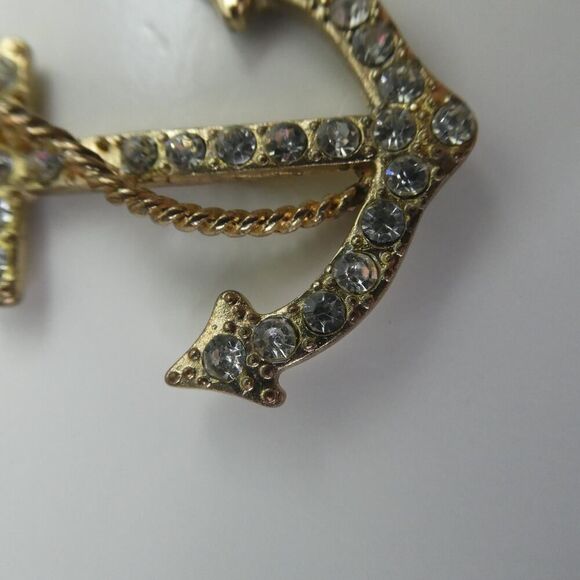 Anchor Rhinestone Sparkly Nautical Marine Gold Tone Pendant Chain Necklace 26" - Picture 4 of 10